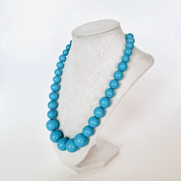 VTG Turquoise Large Long Bubble Gum Bead Blue Chunky 22" Costume Necklace Estate - Picture 1 of 7